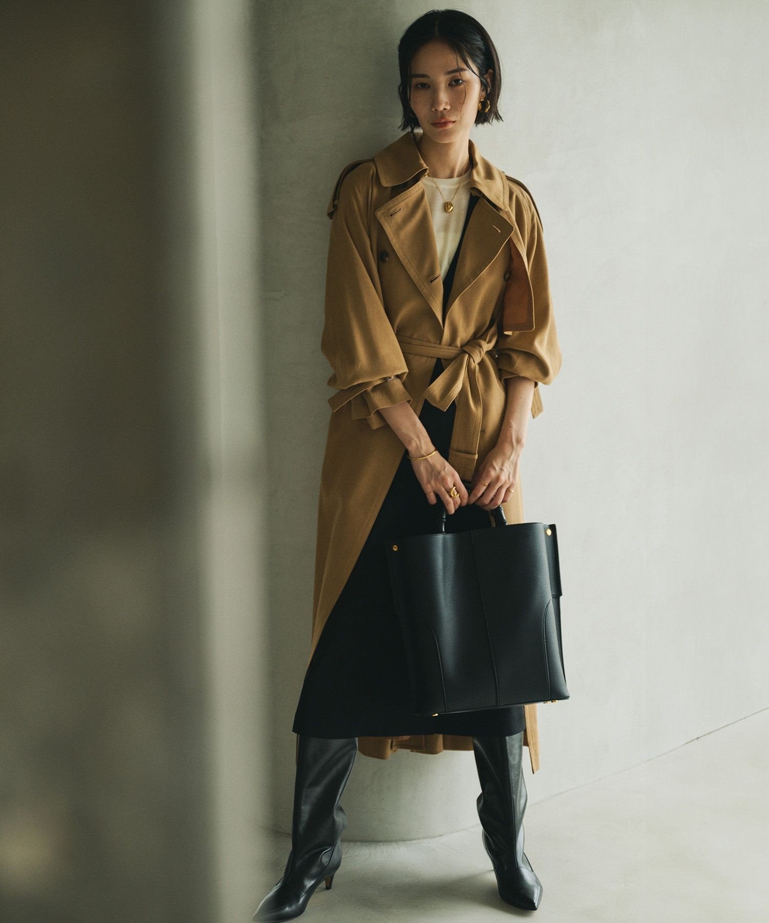 ROPE' 【E'POR】BAMBOO BAG Large【通勤】【A4対応】【25AW】 ロペ バッグ トートバッグ カーキグリーン ブラック ベージュ ホワイト【送料無料】