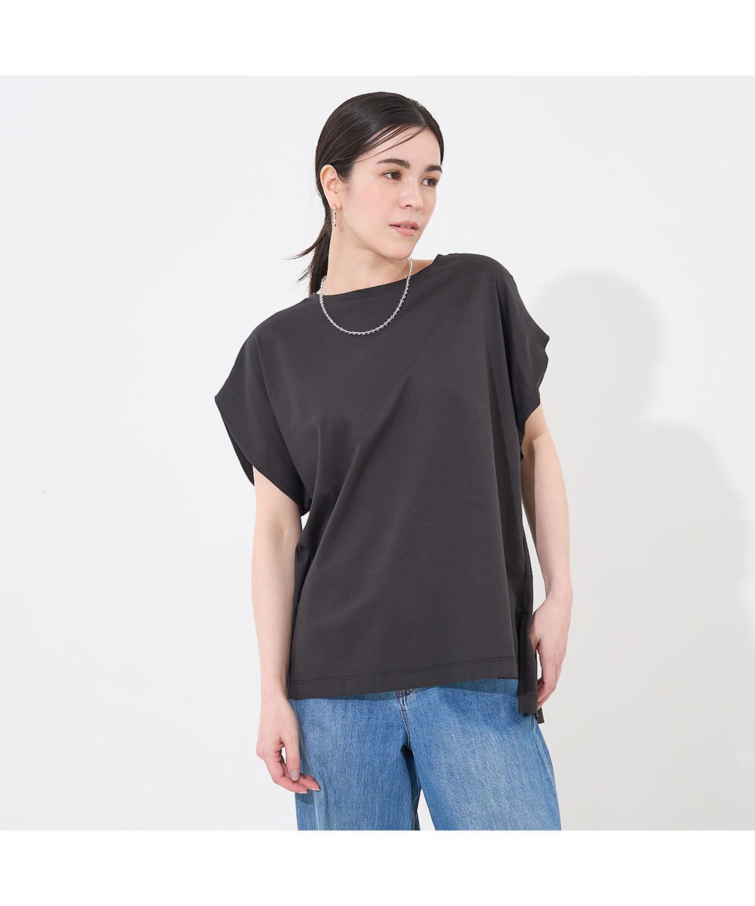 【接触冷感・UVカット】コンパクトクールフレンチスリーブチュニック コレックス トップス カットソー・Tシャツ グレー ピンク パープル