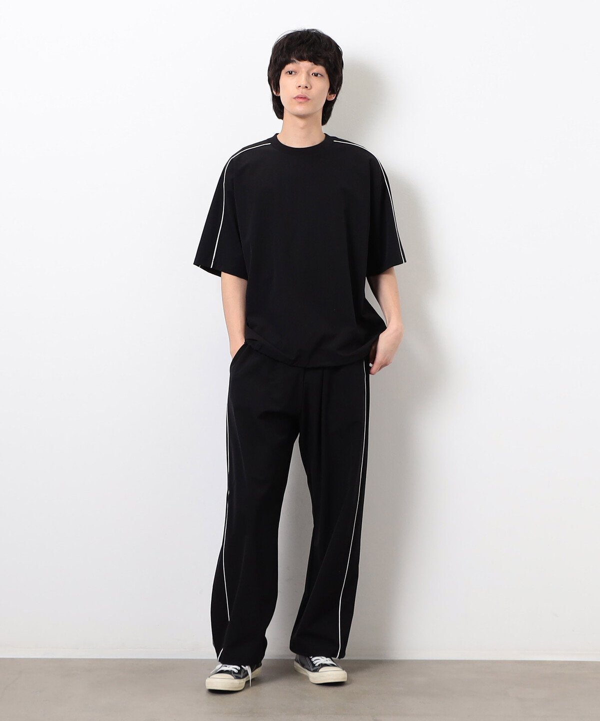 Purple&Yellow ナイロンストレッチ トラックパンツ コムサイズム パンツ その他のパンツ レッド ブラック