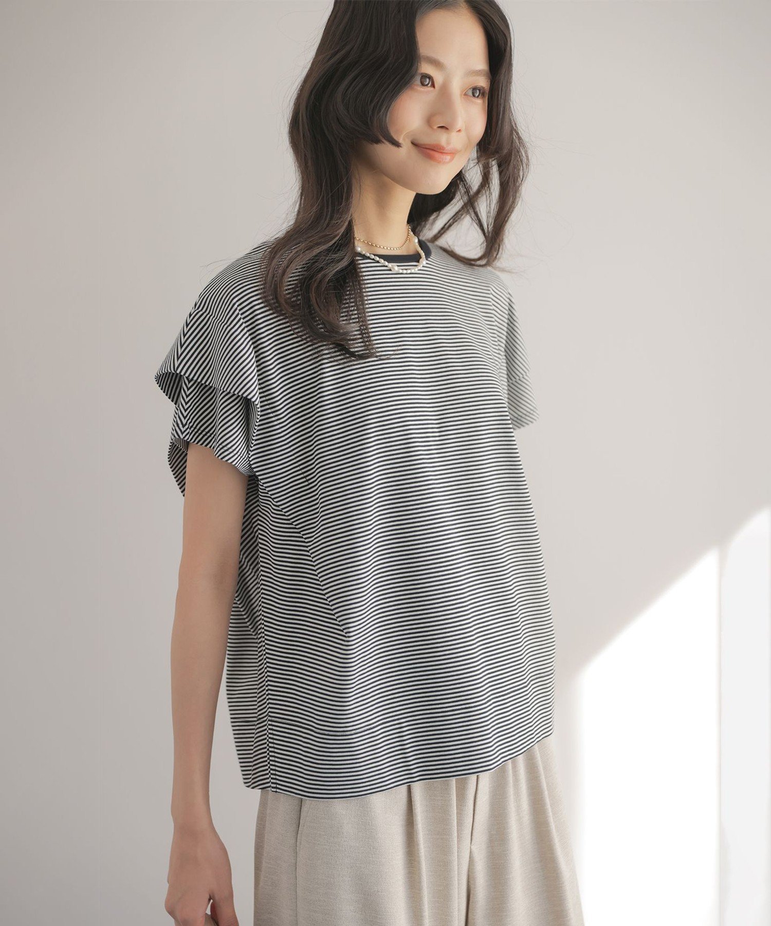 組曲 L GIZAコットンドルマンスリーブ Tシャツ クミキョク トップス カットソー・Tシャツ グリーン ブラック ホワイト ネイビー