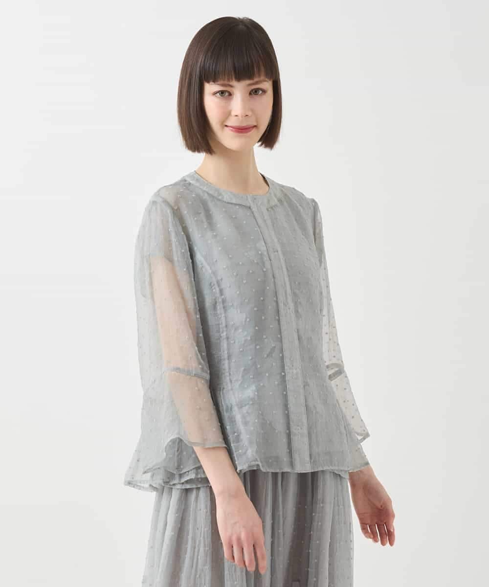 HIROKO BIS（小さいサイズ） 【小さいサイズ】ドットジャカードシアーブラウス メゾンドゥサンク トップス シャツ・ブラウス ブラック