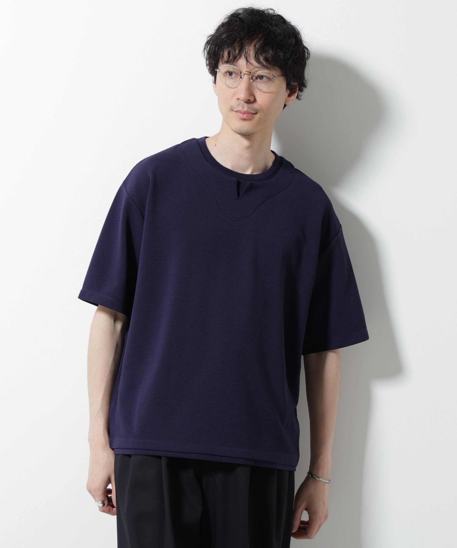 NANO universe フェイクレイヤードキーネックTシャツ 半袖 ナノユニバース トップス カットソー・Tシャツ ネイビー オレンジ グレー【送料無料】 stylife-15145910 Rakuten Fashion サンプル画像3