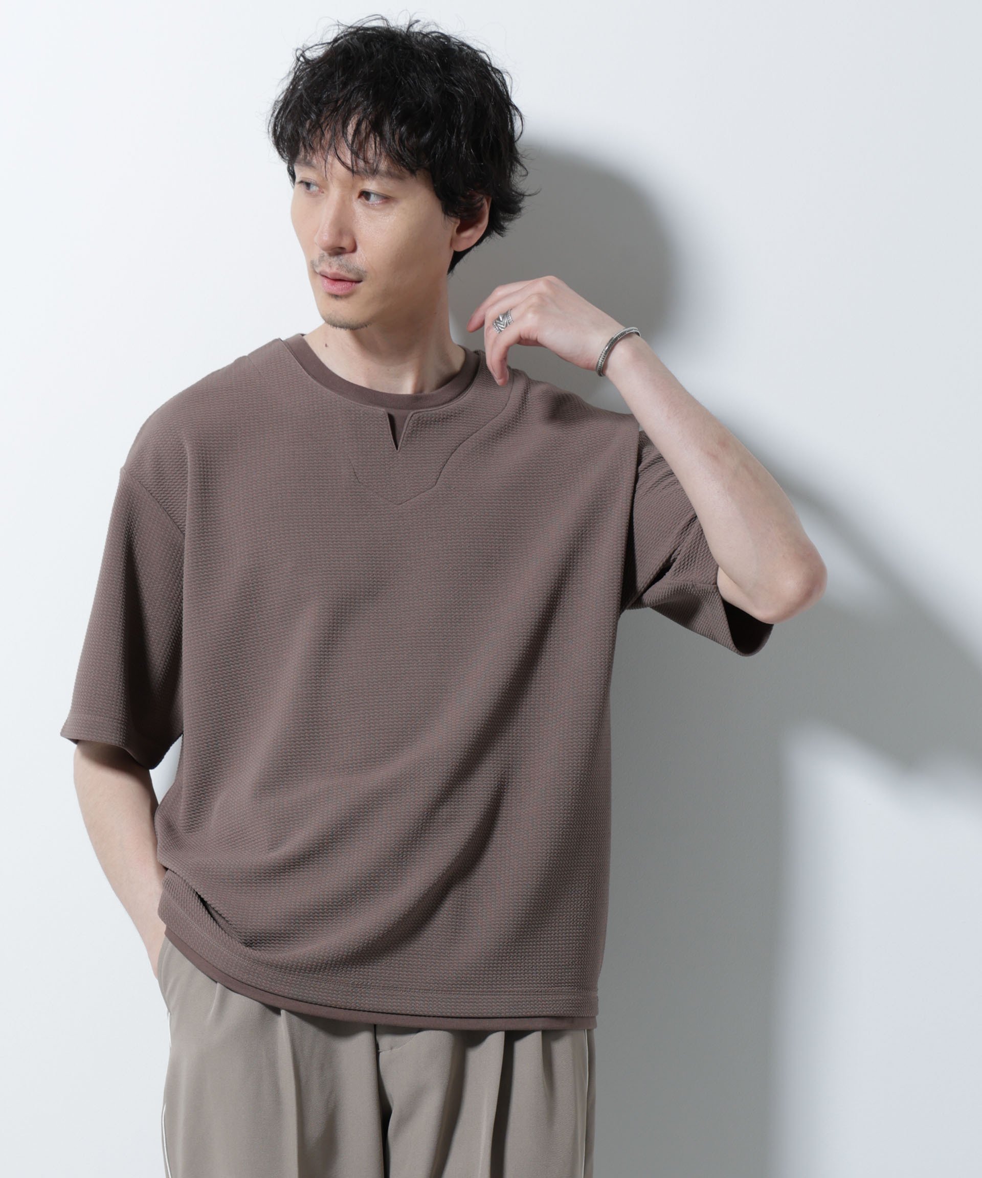 NANO universe フェイクレイヤードキーネックTシャツ 半袖 ナノユニバース トップス カットソー・Tシャツ ネイビー オレンジ グレー【送料無料】 stylife-15145910 Rakuten Fashion サンプル画像2