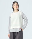 BEAMS HEART WOMEN 後釦 異素材 プルオーバー ビームス ハート トップス カットソー・Tシャツ ホワイト ネイビー グレー【送料無料】