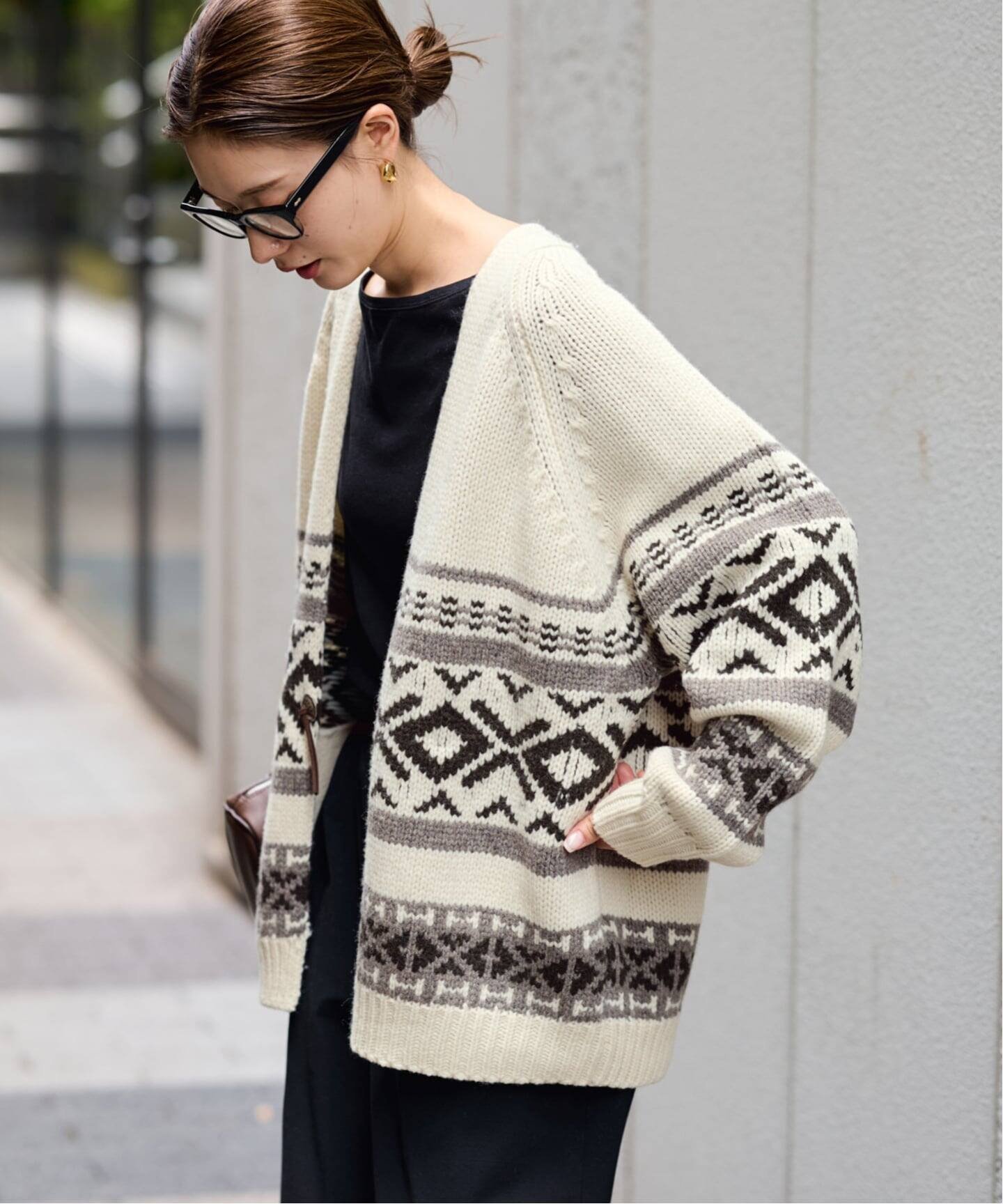 FRAMeWORK ≪追加予約≫ジャガードカーディガン 2 フレームワーク トップス カーディガン グレー ベージ..