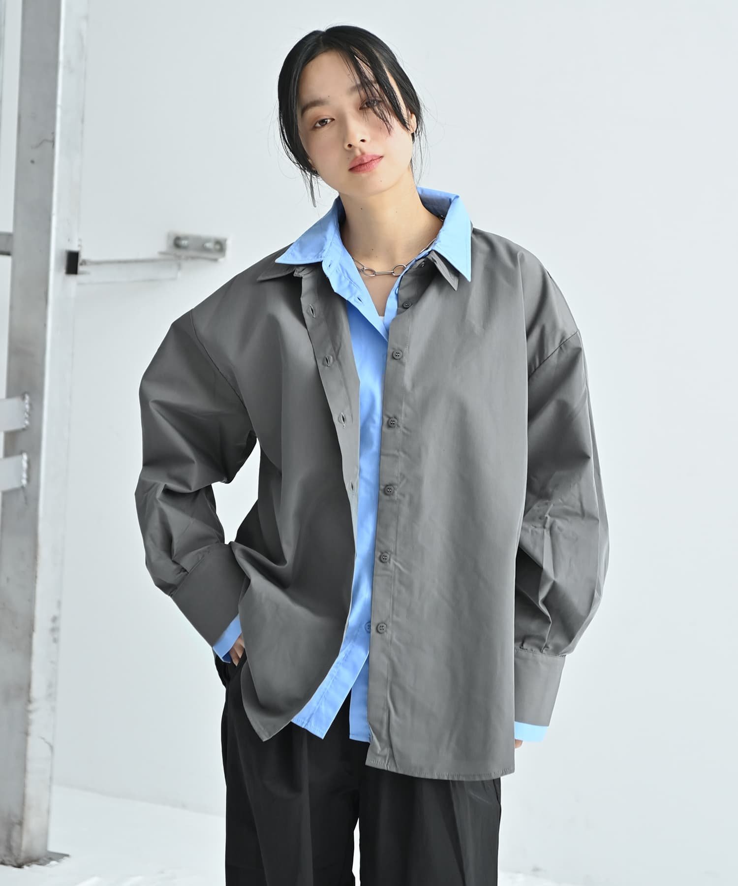 STYLE DELI 【BLK001】ブロードレイヤードシャツ スタイルデリ トップス シャツ・ブラウス ブルー【送料無料】