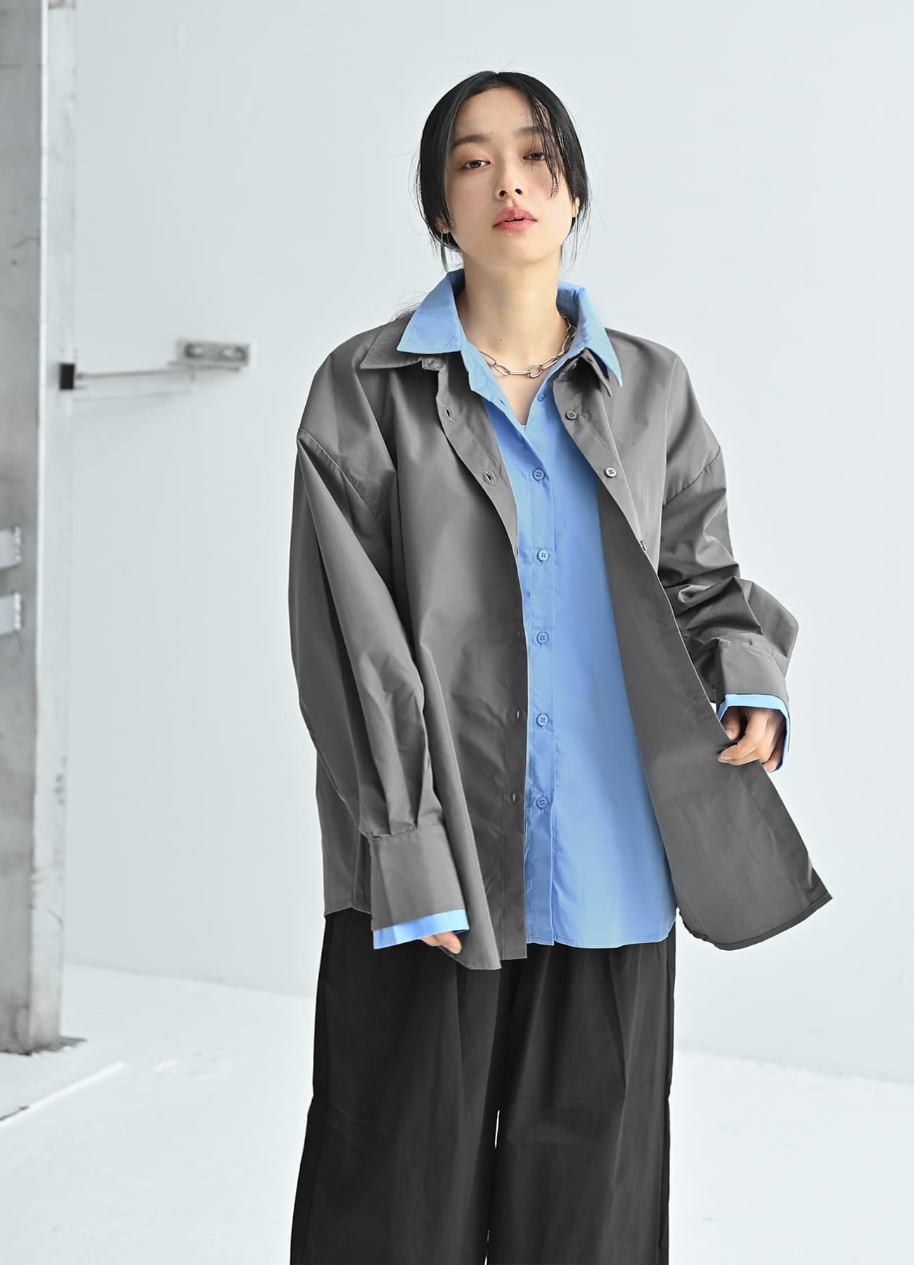STYLE DELI 【BLK001】ブロードレイヤードシャツ スタイルデリ トップス シャツ・ブラウス ブルー【送料無料】
