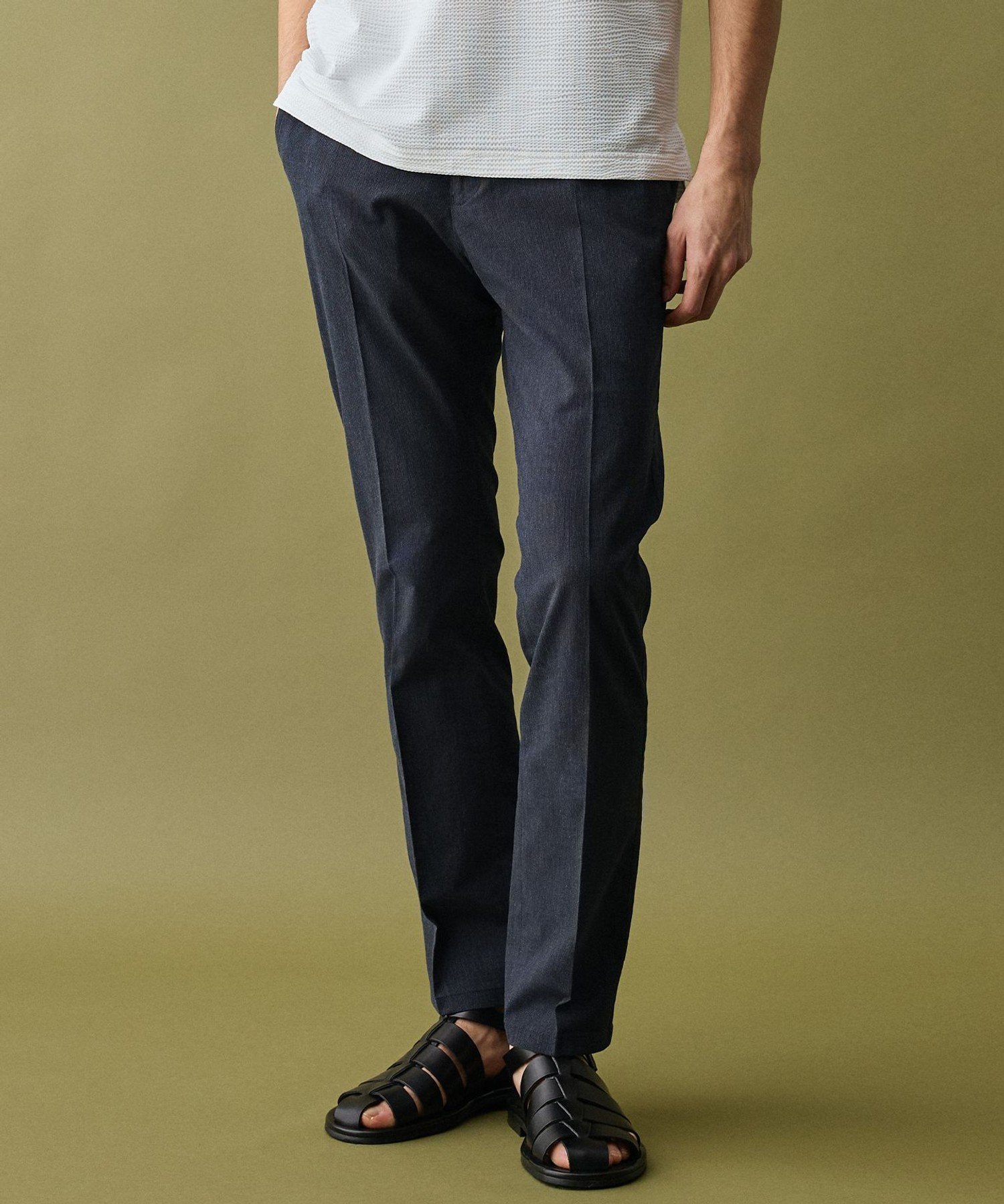 ABBOUD 【ウエストも伸びる!オーガニックコットン使用】ムリネサマー パンツ ジョセフアブード パンツ その他のパンツ ネイビー ホワイト