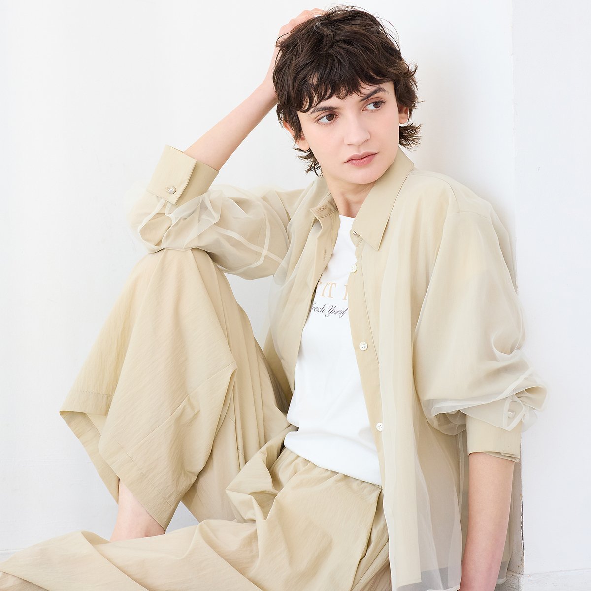R-ISM 【セットアップ対応・接触冷感・S/M/Lサイズ】オーガンジーラップブラウス リズム トップス シャツ・ブラウス ベージュ ネイビー