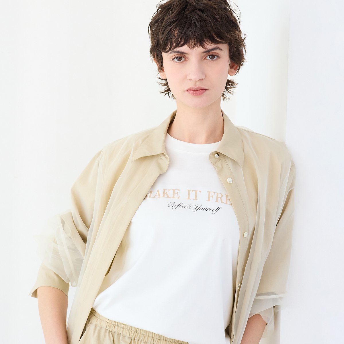 R-ISM 【セットアップ対応・接触冷感・S/M/Lサイズ】オーガンジーラップブラウス リズム トップス シャツ・ブラウス ベージュ ネイビー