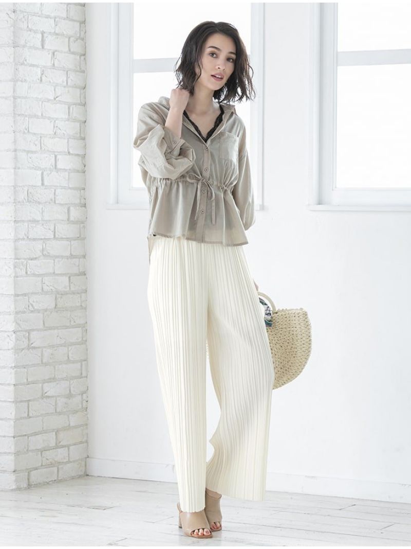 fifth プリーツロングワイドパンツ フィフス パンツ/ジーンズ ワイド/バギーパンツ ホワイト グレー ピンク ブラウンのサムネイル