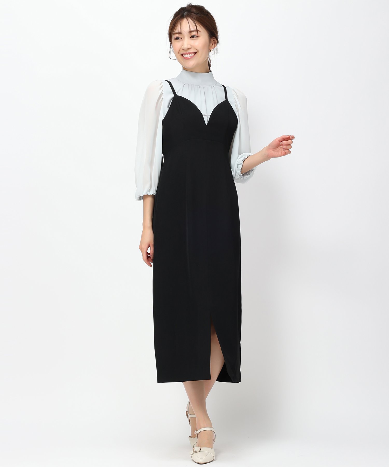 MISCH MASCH 【2024春夏新作】フロントバーIラインキャミワンピ/MM417419 ミッシュマッシュ ワンピース・ドレス ワンピース ブルー ブラック