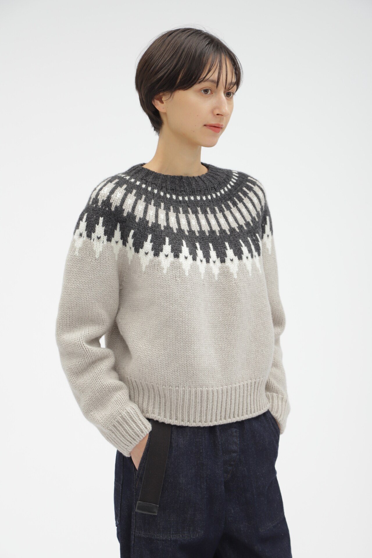 MARGARET HOWELL WOOL CASHMERE SILK FAIRISLE マーガレット・ハウエル トップス ニット グレー ベージュ ブラウン【送料無料】のサムネイル