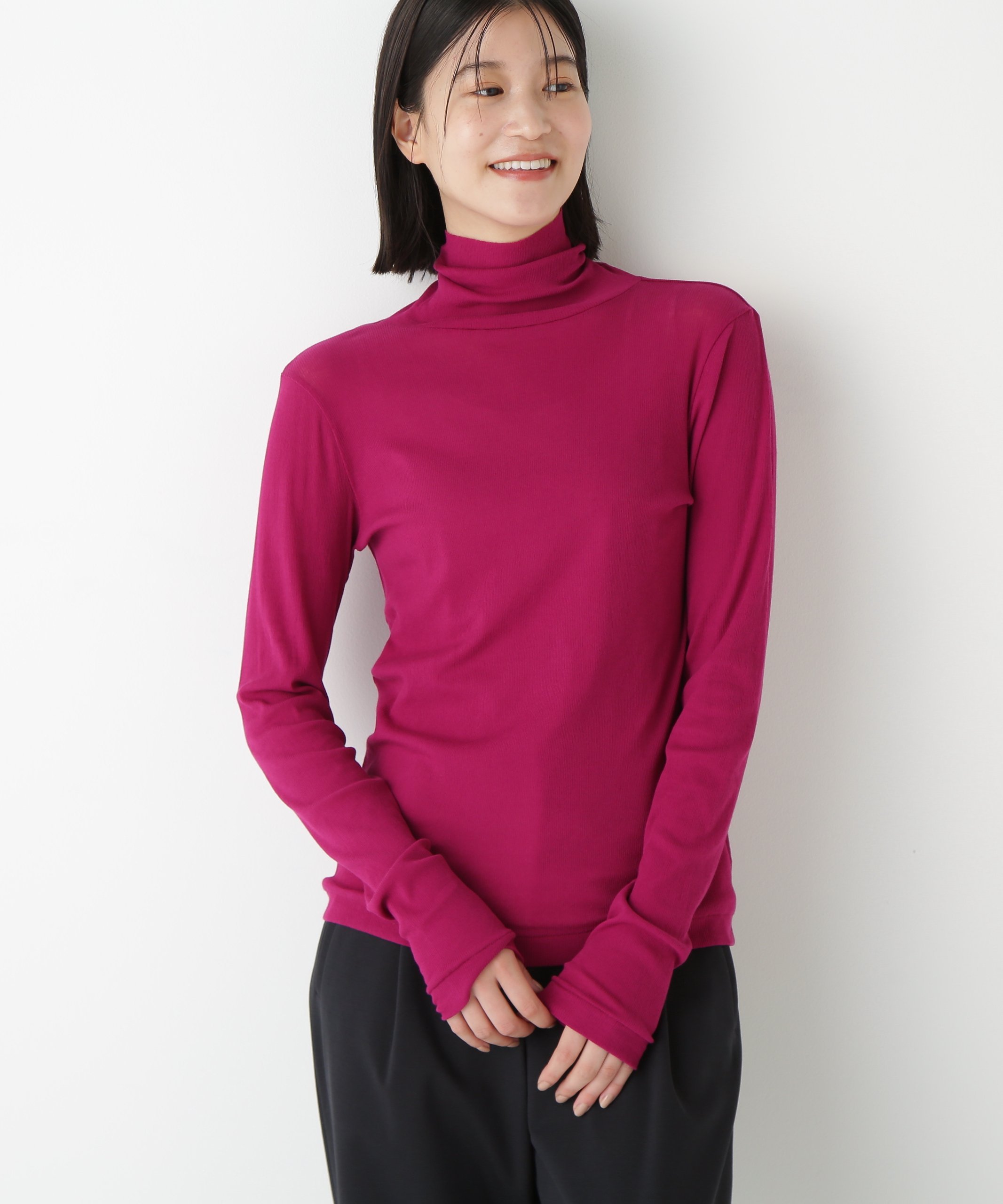 human woman ◆シアータートルプルオーバー ヒューマン ウーマン トップス カットソー・Tシャツ ワインレッド ネイビー ホワイト グレー