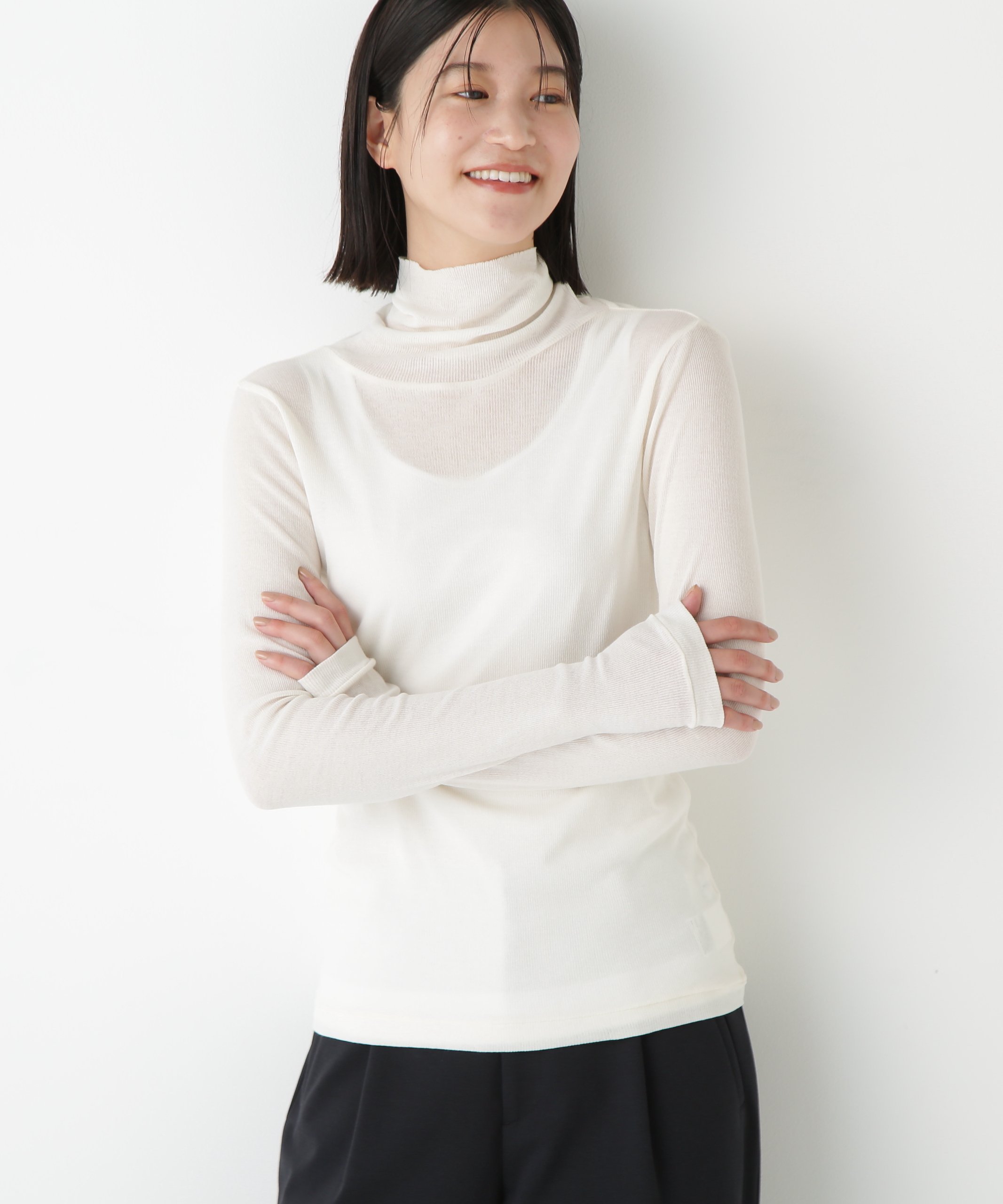 human woman ◆シアータートルプルオーバー ヒューマン ウーマン トップス カットソー・Tシャツ ワインレッド ネイビー ホワイト グレー