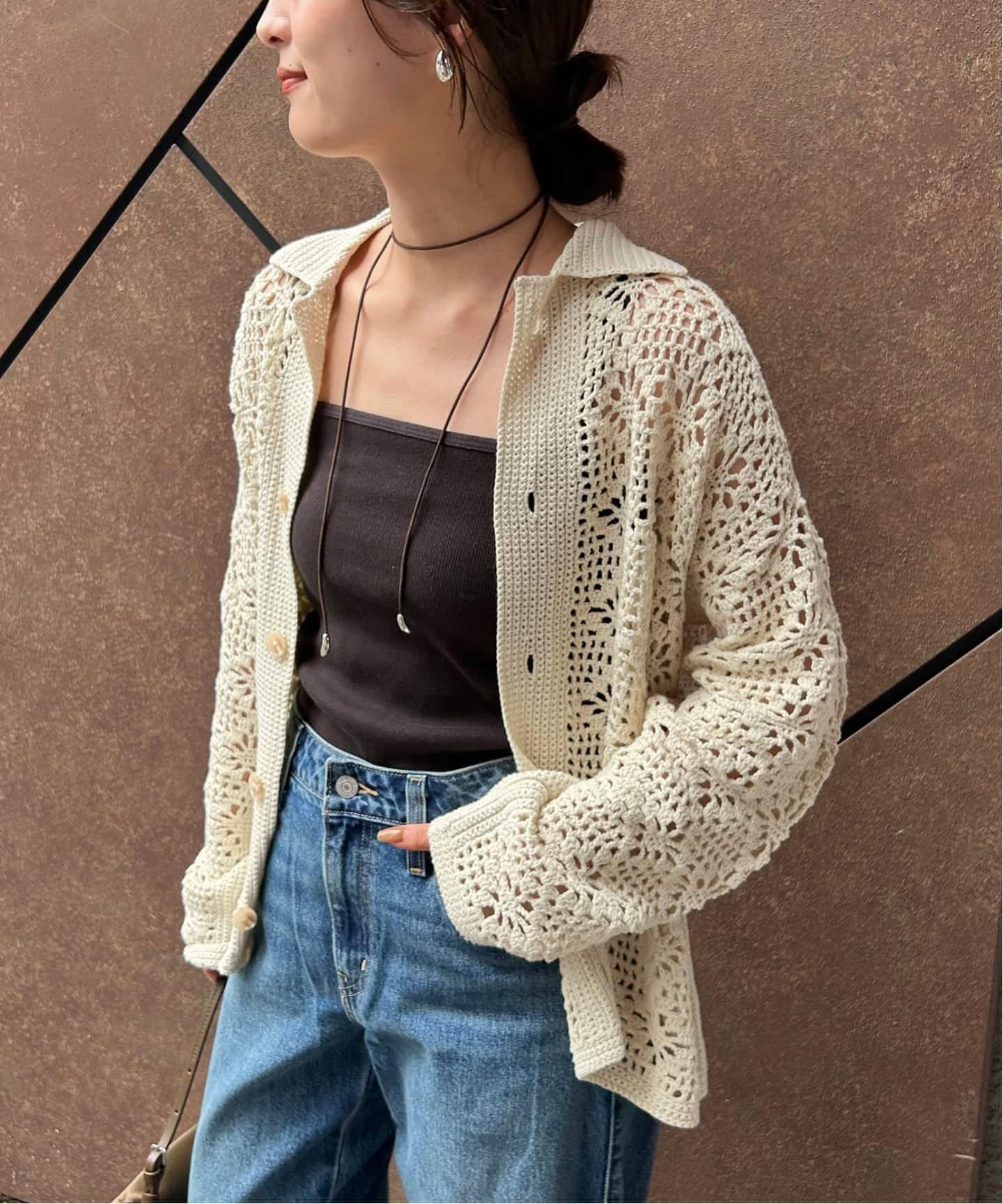 SLOBE IENA LOGAN/ローガン SLOBE別注 クロシェカーディガン スローブ イエナ トップス カーディガン ブラウン ベージュ【送料無料】