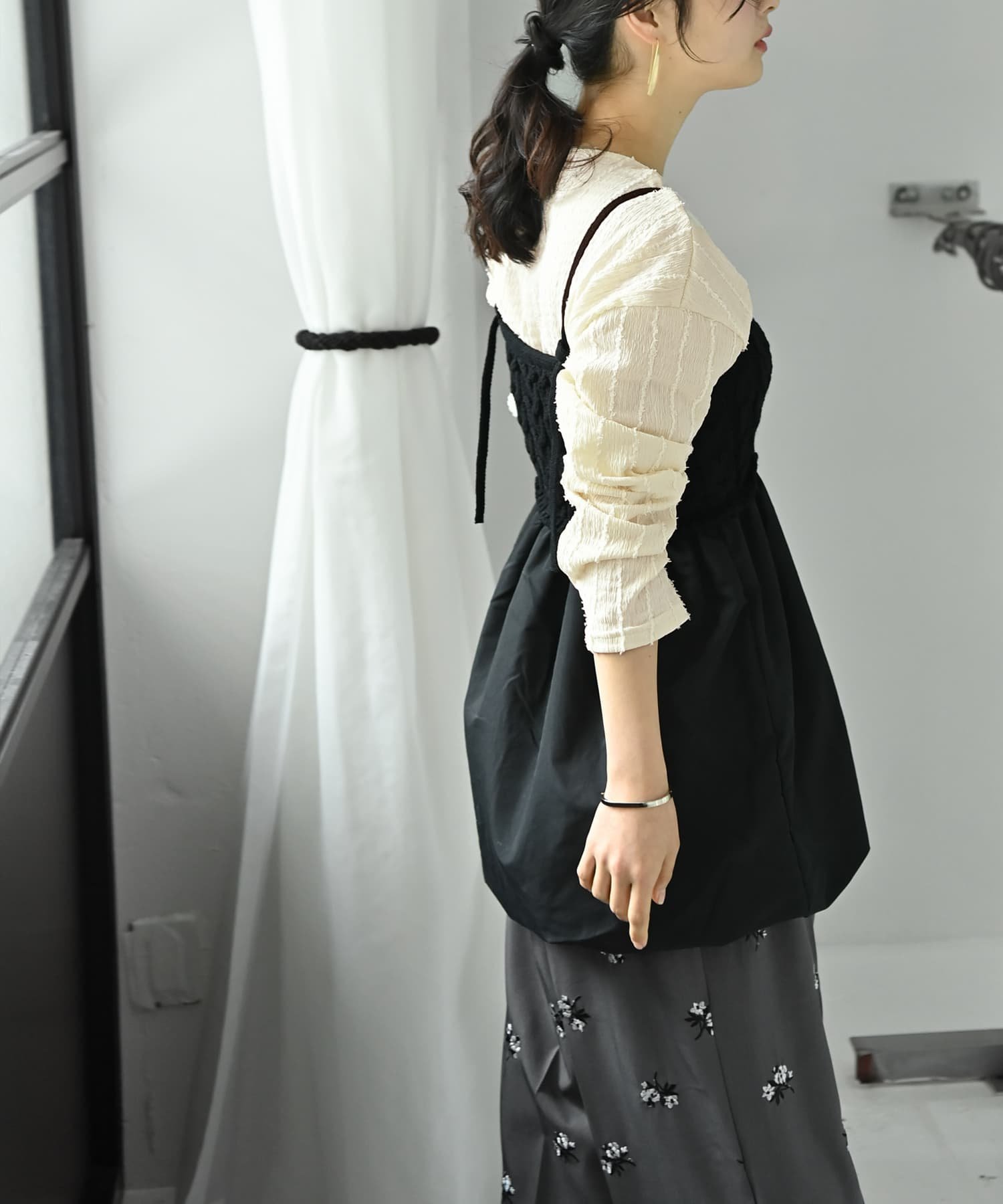 STYLE DELI 【BLK001】ケーブルバルーンキャミ スタイルデリ トップス キャミソール ブラック【送料無料】