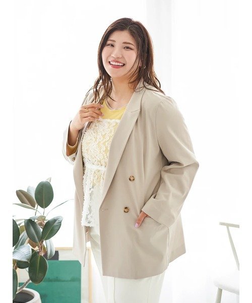 Re-J&SUPURE 【Sasaki Mikiコラボ】ストレッチツイル Wテーラードジャケット リジェイアンドスプル ジャケット・アウター その他のジャケット・アウター ベージュ グレー