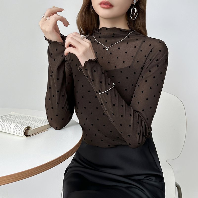 【SALE／25%OFF】COCOMOMO おしゃ見え確実フロッキードット シアートップス ドットシアートップス ドット ココモモ トップス カットソー・Tシャツ ホワイト ブラック