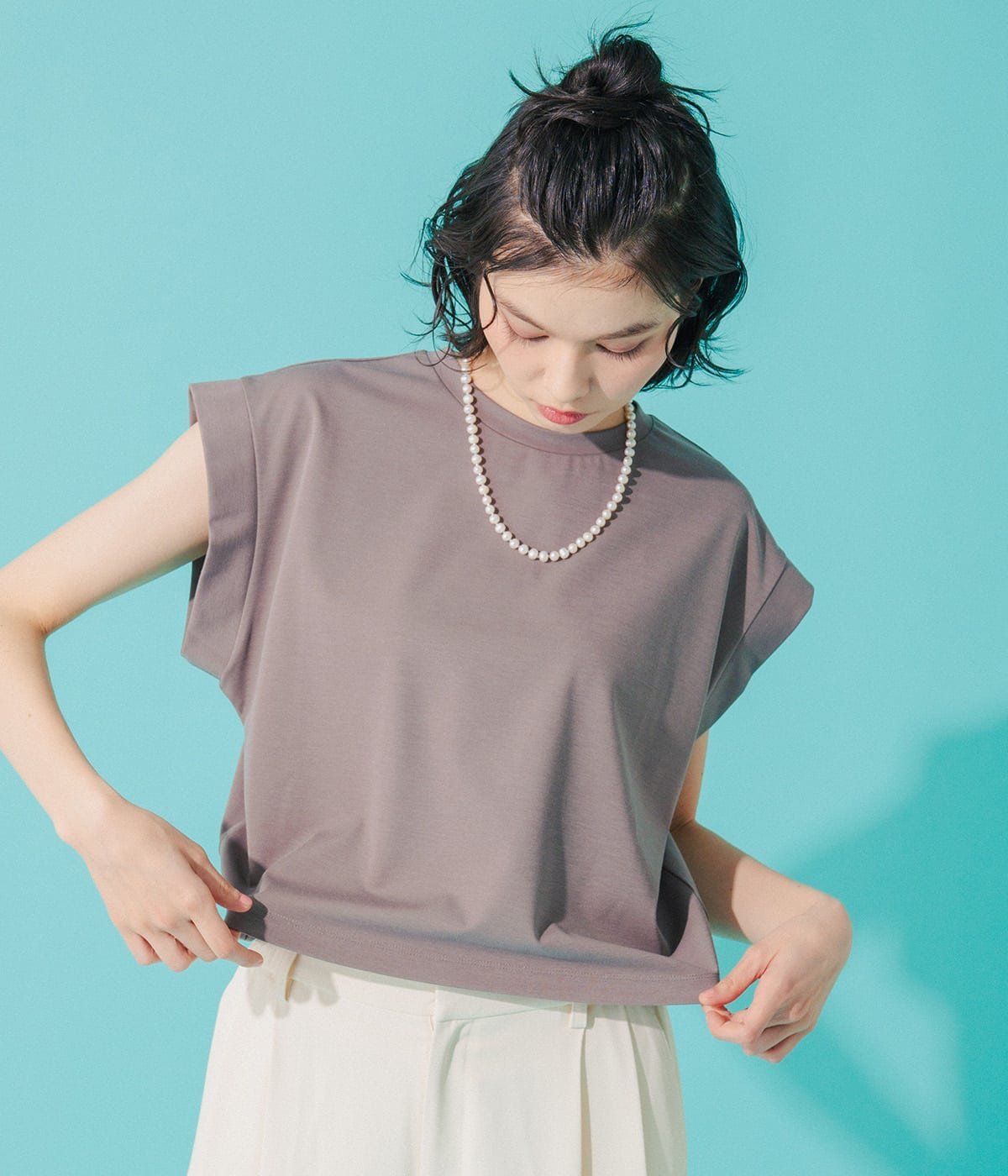Park Slope NEWYORKER 【接触冷感・肌離れ素材】フレンチスリーブプルオーバー ニューヨーカー トップス カットソー・Tシャツ ブラック グレー