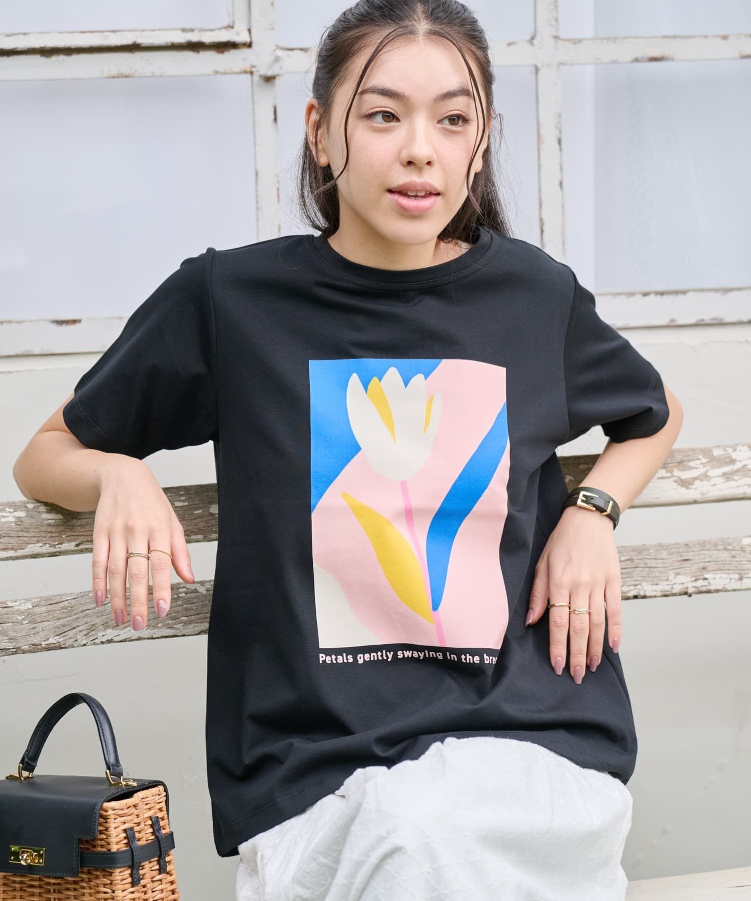 CARA O CRUZ 【吸水速乾・UVケア】チューリップTシャツ キャラ・オ・クルス トップス カットソー・Tシャツ ホワイト グレー ブラック