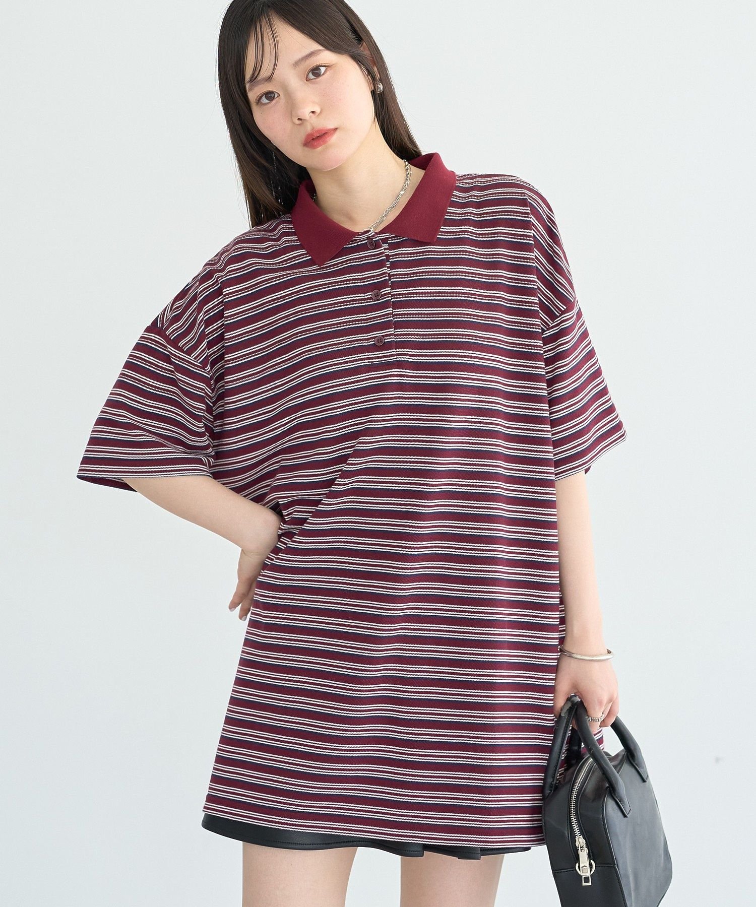 ラガーポロシャツ アースミュージック&エコロジー トップス カットソー・Tシャツ ブラウン ワインレッド