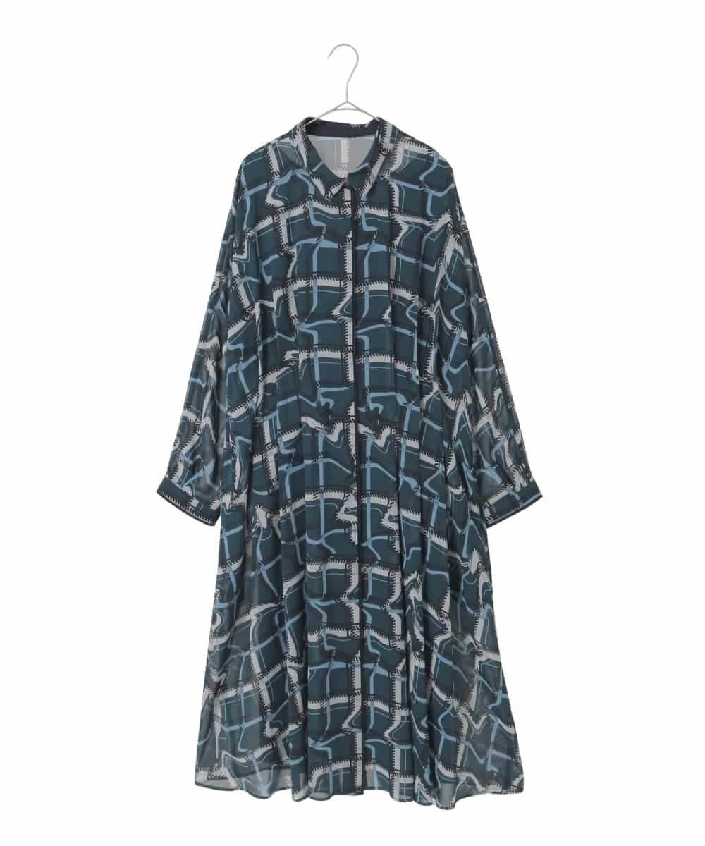 HIROKO BIS GRANDE 【大きいサイズ】変形チェックシアーワンピース ヒロコ ビス グランデ ワンピース・ドレス ワンピース パープル ネイビー【送料無料】