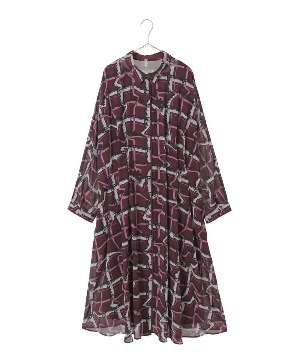 HIROKO BIS GRANDE 【大きいサイズ】変形チェックシアーワンピース ヒロコ ビス グランデ ワンピース・ドレス ワンピース パープル ネイビー