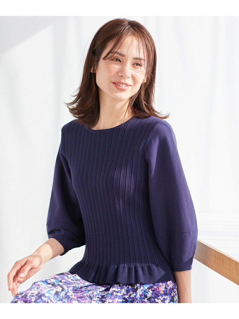 【SALE／20%OFF】組曲 【洗える】ランタンスリーブリブ ニット クミキョク トップス ニット ネイビー ホワイト ピンク【送料無料】のサムネイル