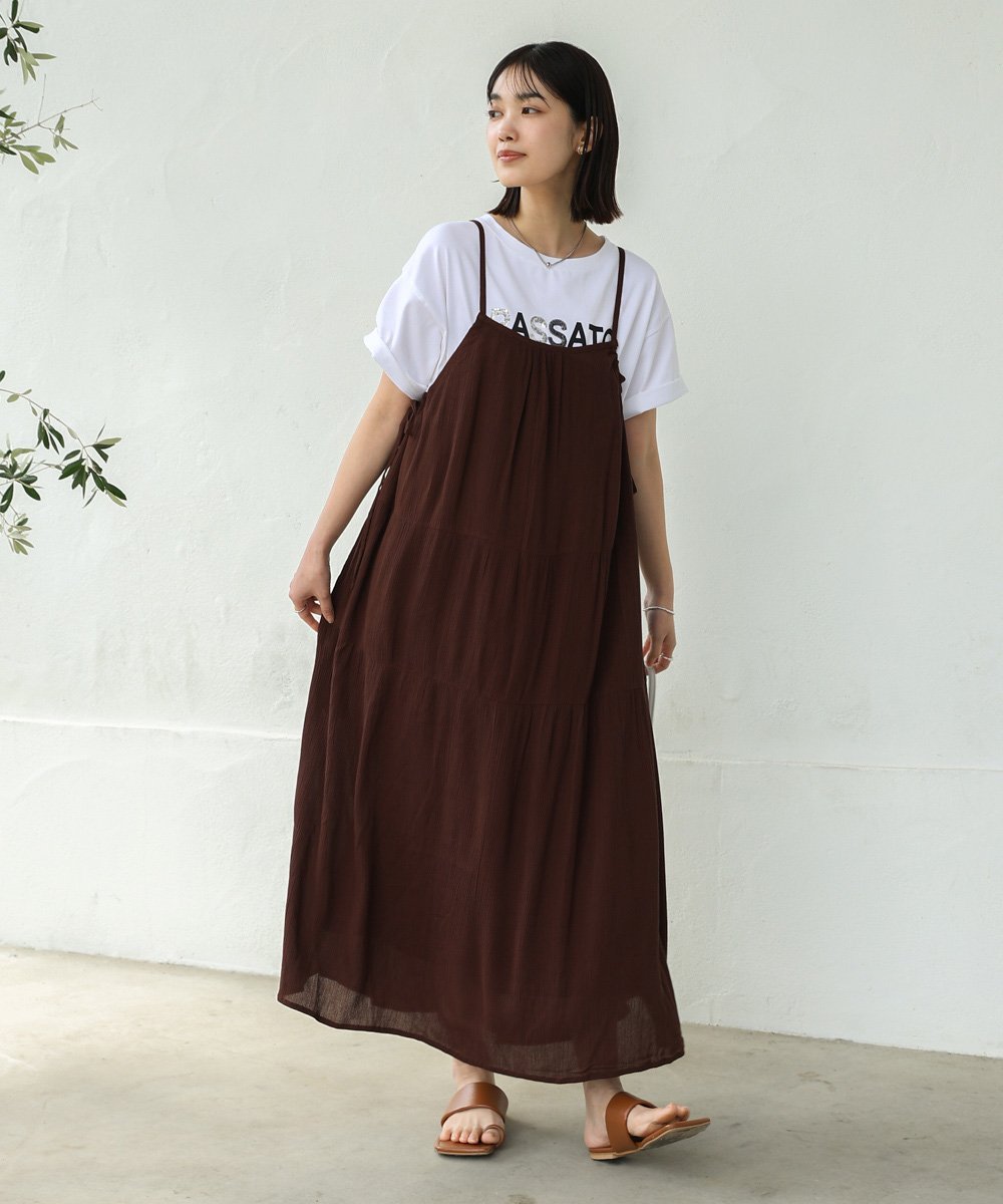 【SALE／50%OFF】Bou Jeloud レーヨンクレープキャミワンピース バブ / ブージュルード ワンピース・ドレス ワンピース ブラウン ブラック ブルー