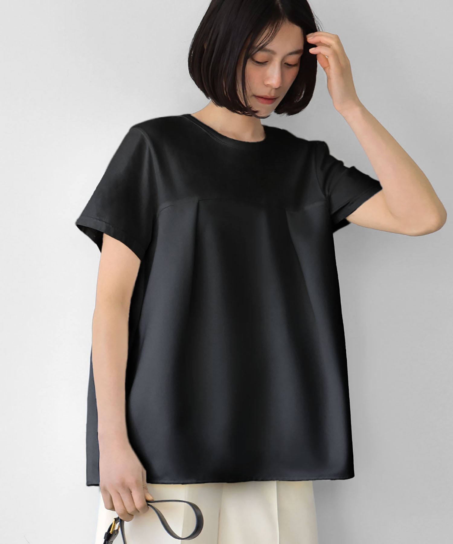 前後2WAYドッキングトップス【洗える】 リバーフィールド アンド コー トップス カットソー・Tシャツ ブラック