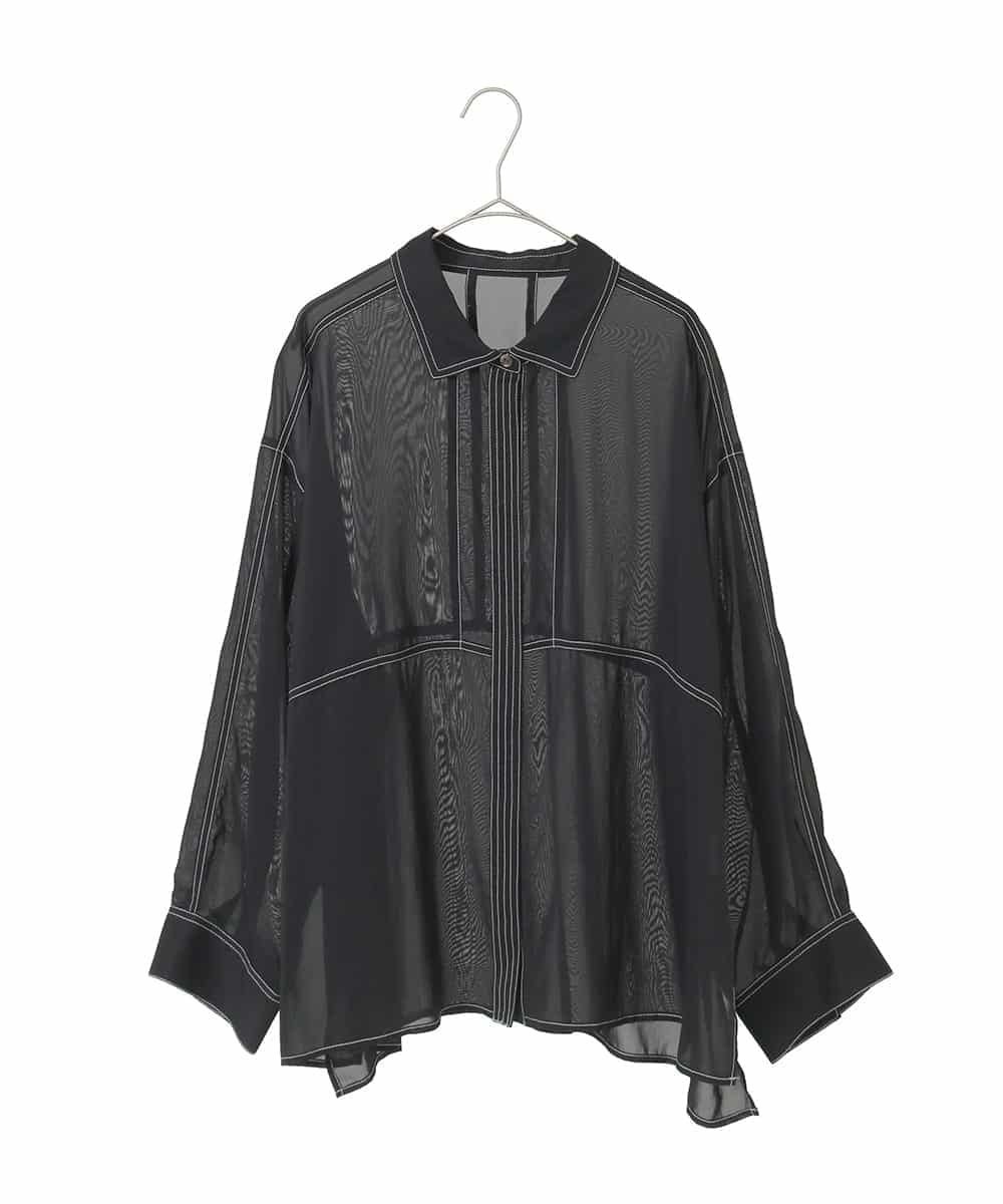 HIROKO BIS GRANDE 【大きいサイズ】ステッチデザイン短丈シアーブラウス ヒロコ ビス グランデ トップス シャツ・ブラウス ブラック