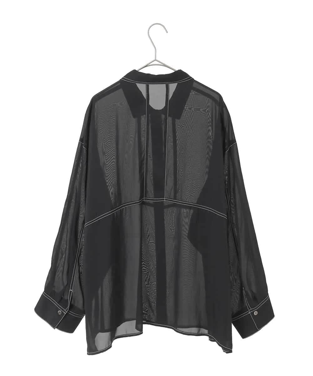 HIROKO BIS GRANDE 【大きいサイズ】ステッチデザイン短丈シアーブラウス ヒロコ ビス グランデ トップス シャツ・ブラウス ブラック