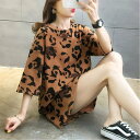 【SALE/40%OFF】Aimoon ヒョウ柄 tシャツ レディース 五分袖 ミニミニストア トップス シャツ・ブラウス グレー ホワイト ブラウン