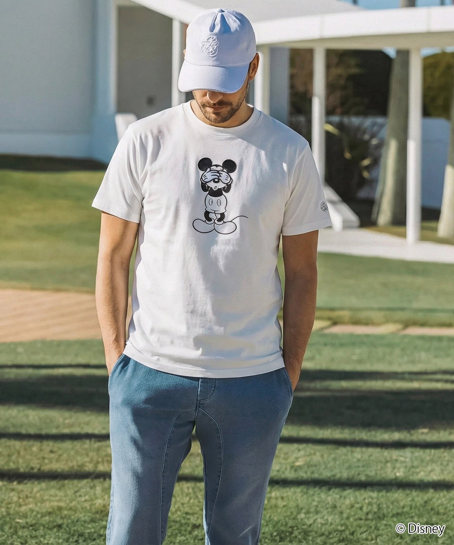 LUXEAKMPLUS LUXEAKMPLUS ゴルフ【ミッキーマウス】ハイドアンドシーク半袖Tシャツ シフォン トップス カットソー・Tシャツ ホワイト ブラック【送料無料】