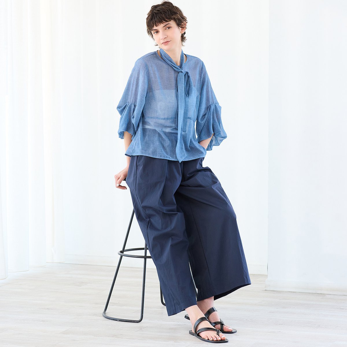 R-ISM 【セットアップ対応・接触冷感・S/M/Lサイズ】ストレッチワイドパンツ リズム パンツ チノパンツ ベージュ ネイビー