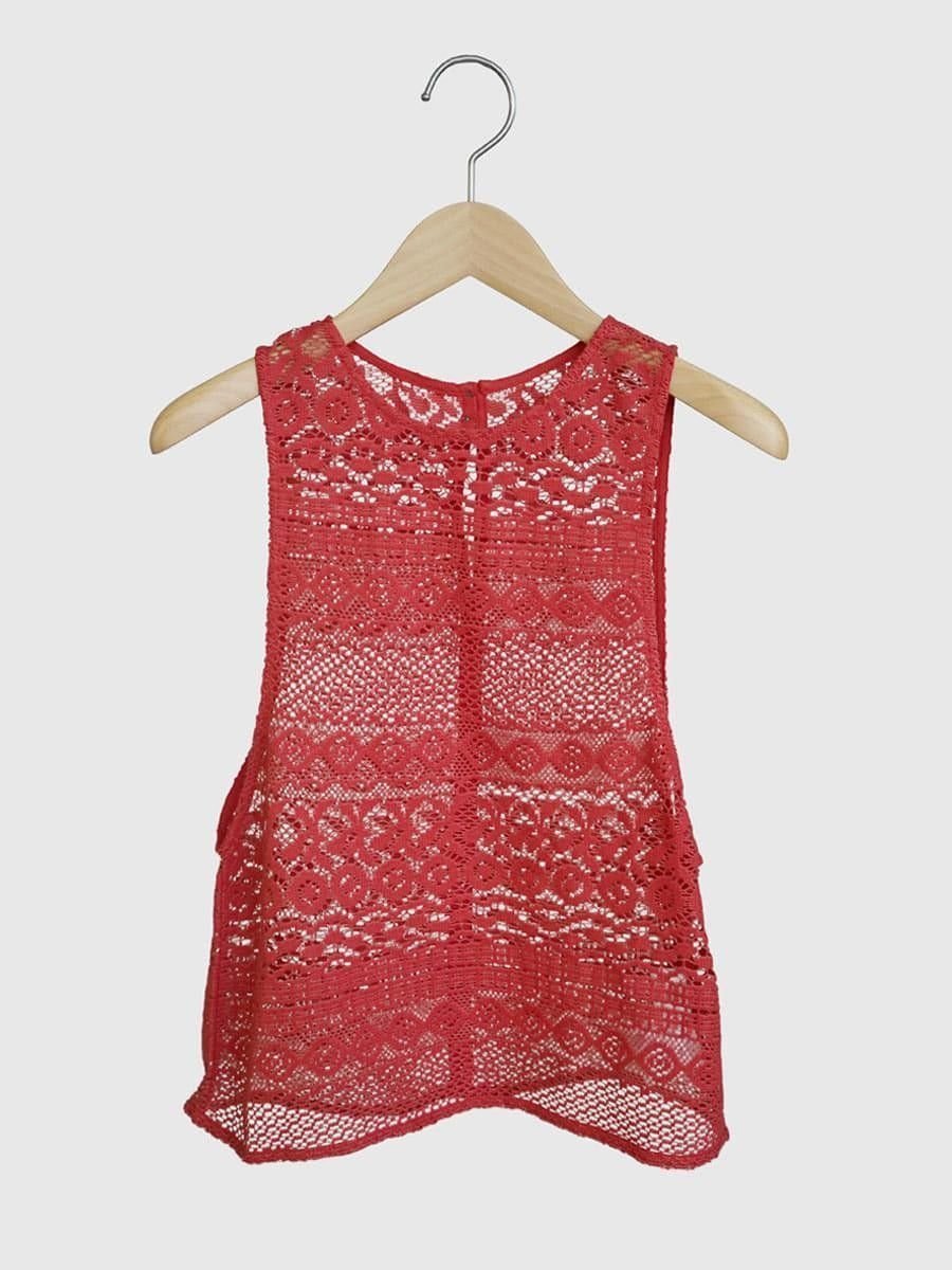 FIKA. Sleeveless crochet knit top ラシュッド トップス シャツ・ブラウス ブラック ホワイト レッド【送料無料】