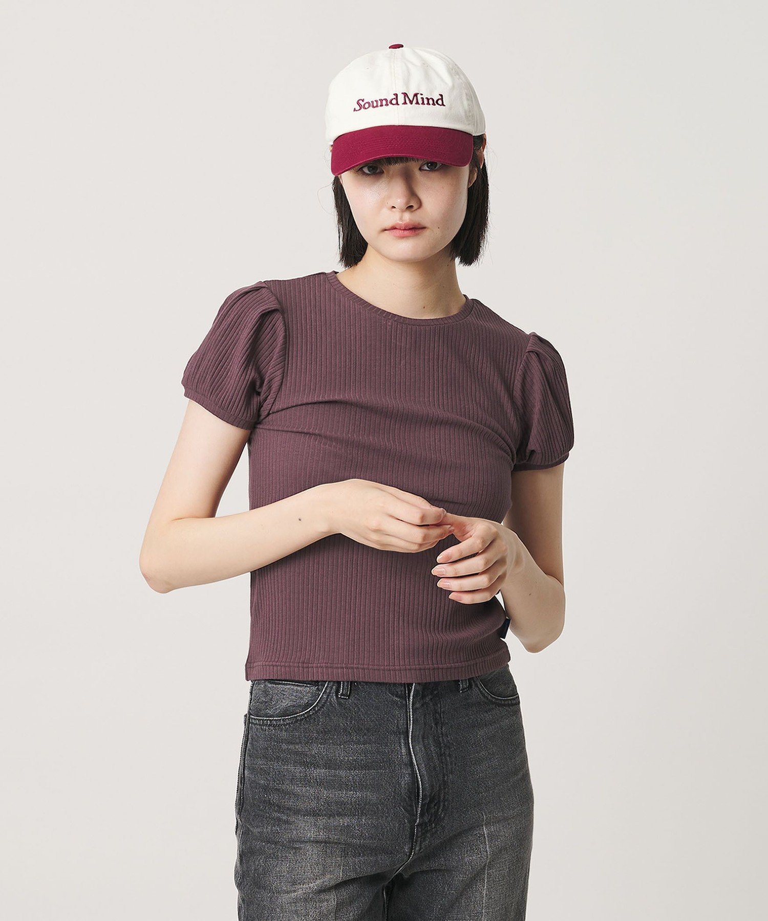 NICE WEATHER ＜NICE WEATHER＞ヘルシーギャザースリーブトップス ビューティー＆ユース ユナイテッドアローズ トップス カットソー・Tシャツ ワインレッド ネイビー