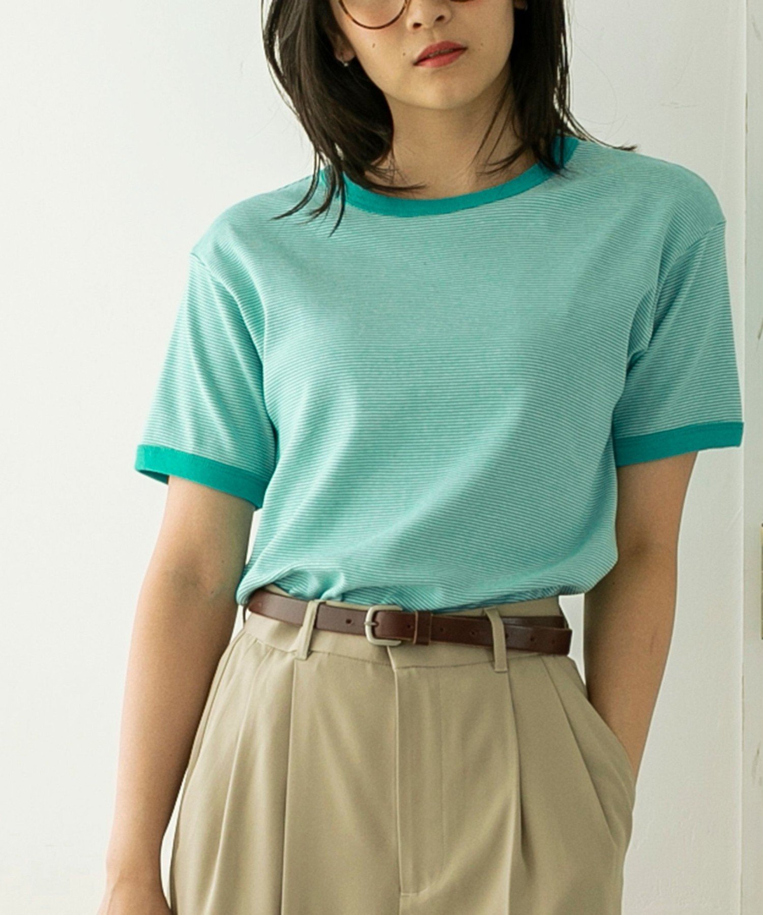 【SALE／62%OFF】coen フライスマイクロボーダーTシャツ コーエン トップス カットソー・Tシャツ オレンジ ブルー ピンクのサムネイル