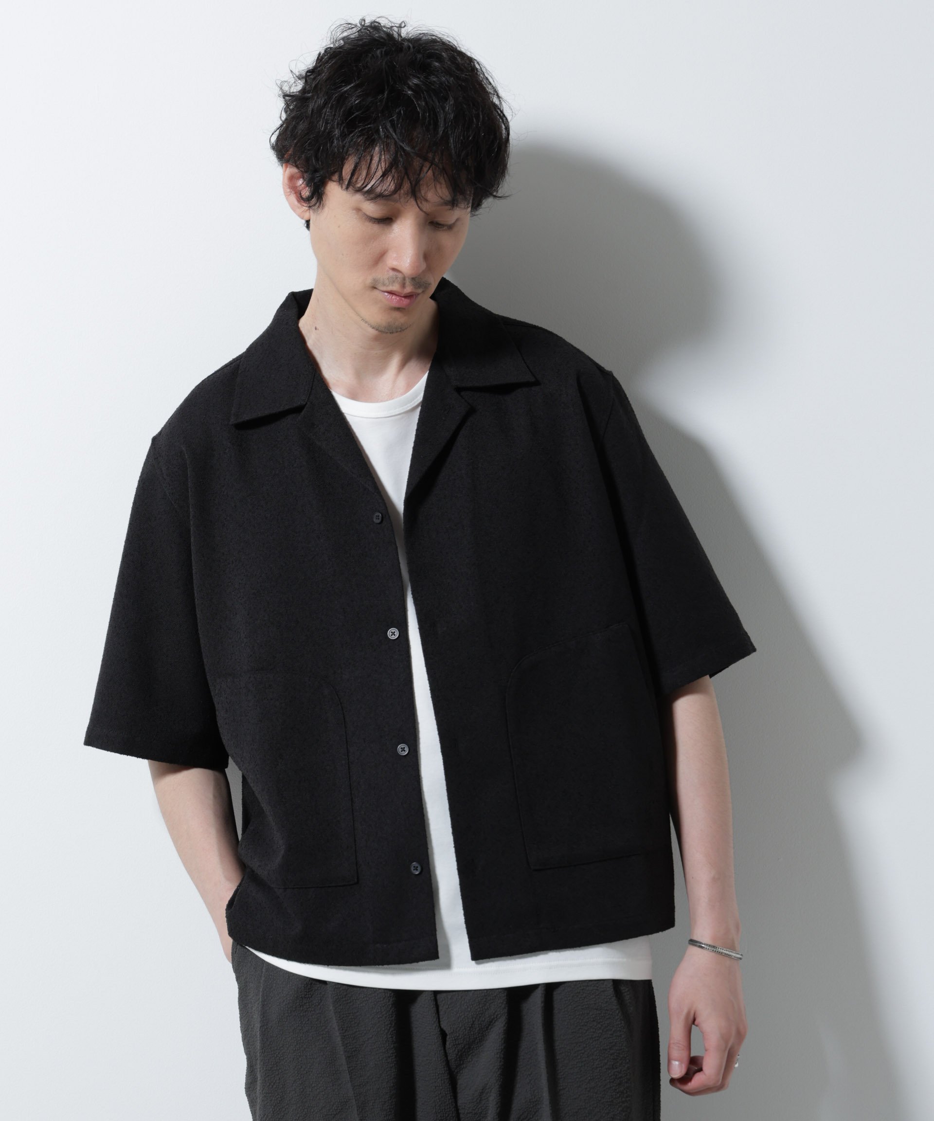 【SALE／30%OFF】NANO universe ネップツイルポケットシャツ 半袖 ナノユニバース トップス シャツ・ブラウス ブラック ホワイト ベージュ【送料無料】のサムネイル