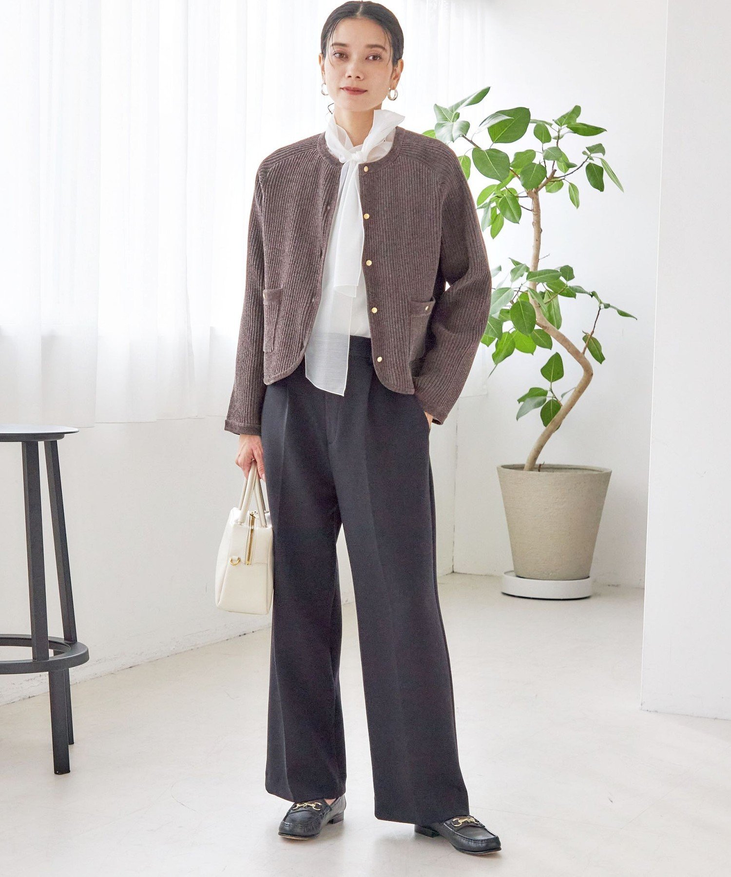 WOMEN ＜洗濯機可能 / セレモニー対応可＞ポリエステル レーヨン ダンボール ストレート パンツ シップス パンツ スラックス・ドレスパンツ ブラック ネイビー