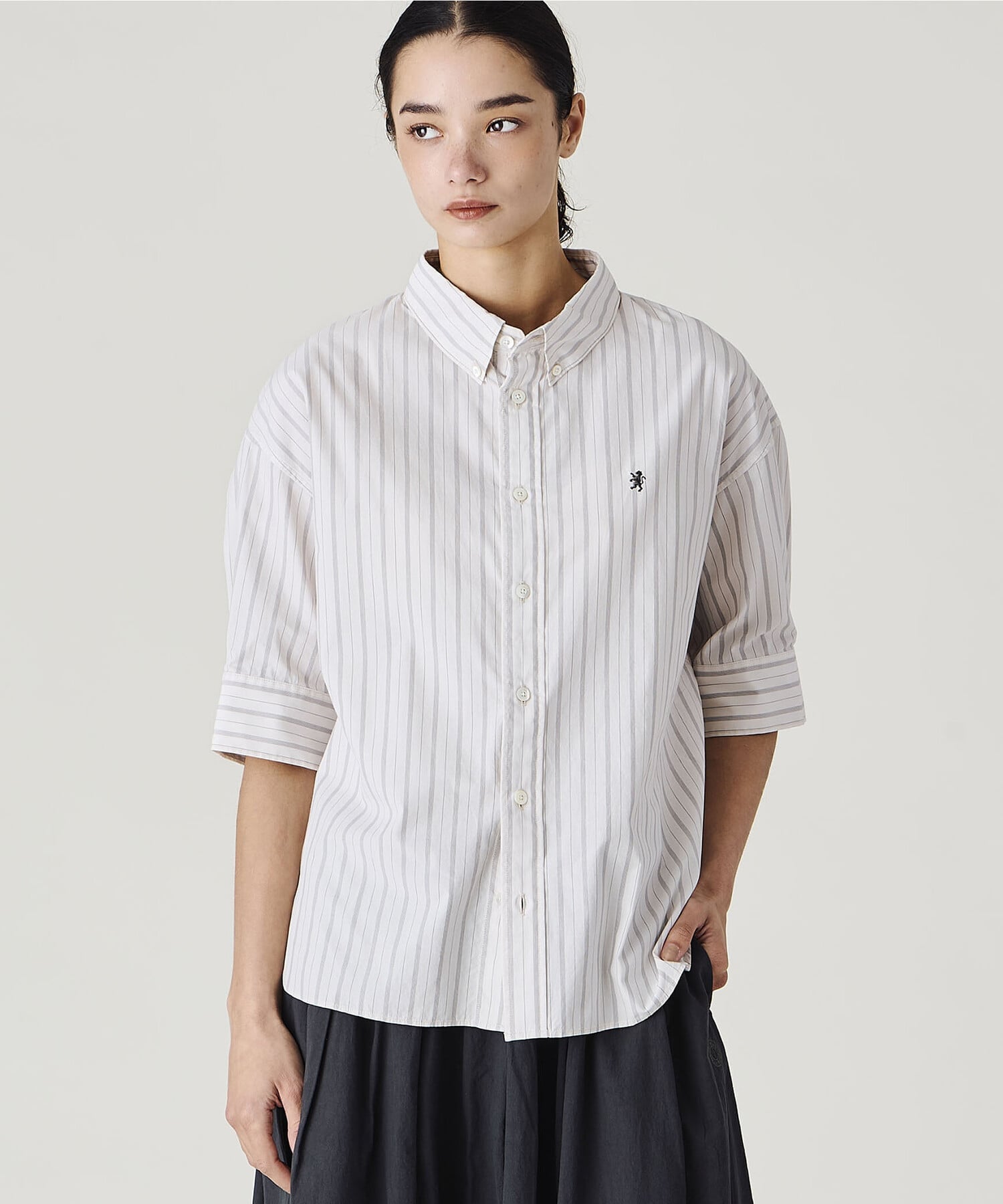 Bshop Gymphlex ｜ コットンタイプライター ストライプボタンダウンシャツ WOMEN ビショップ トップス シャツ・ブラウス ホワイト