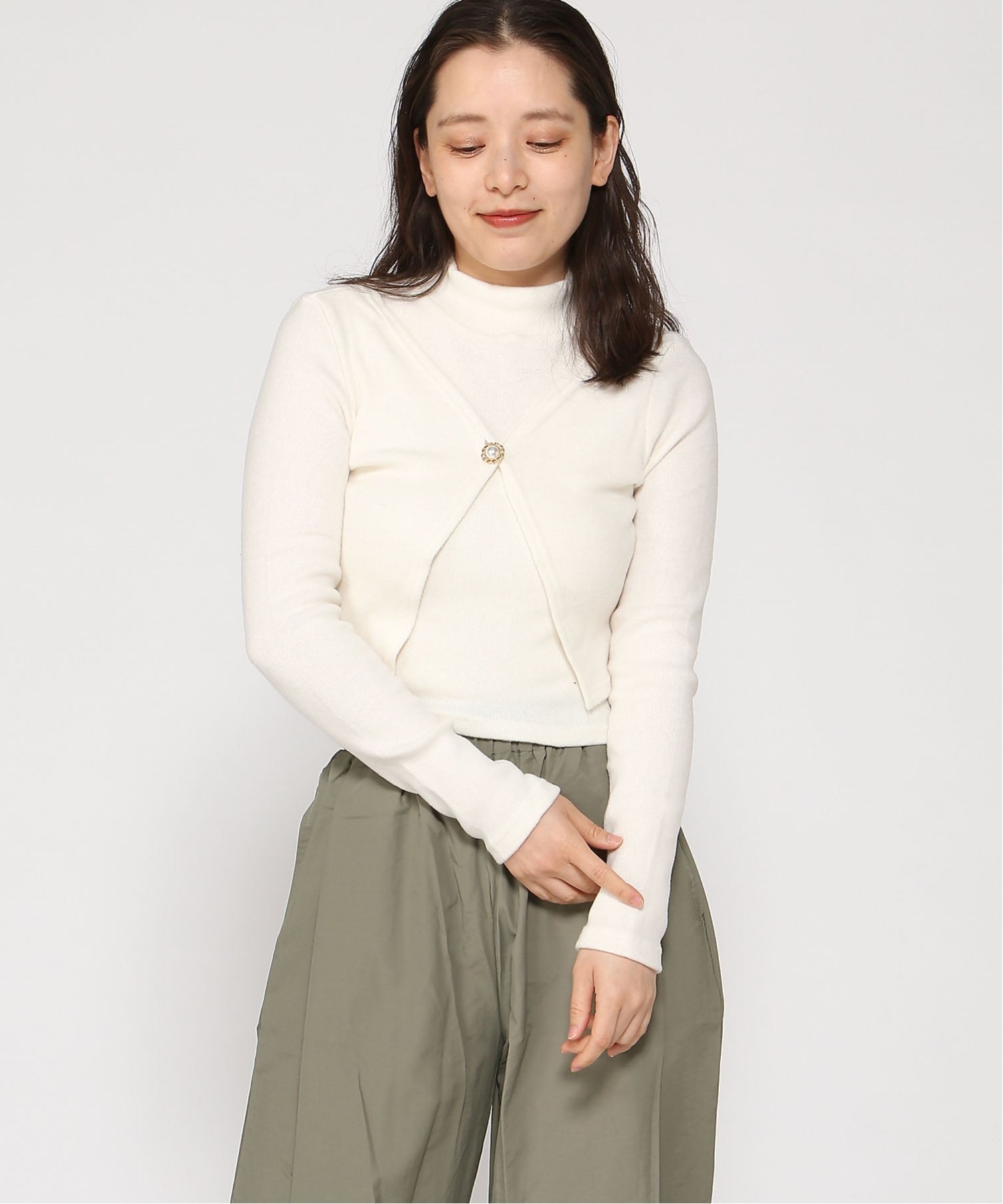VIVID LADY VIVID LADY/(W)ハイネックノースリブカーディガンセット ビビッドレディー トップス カーディガン ホワイト