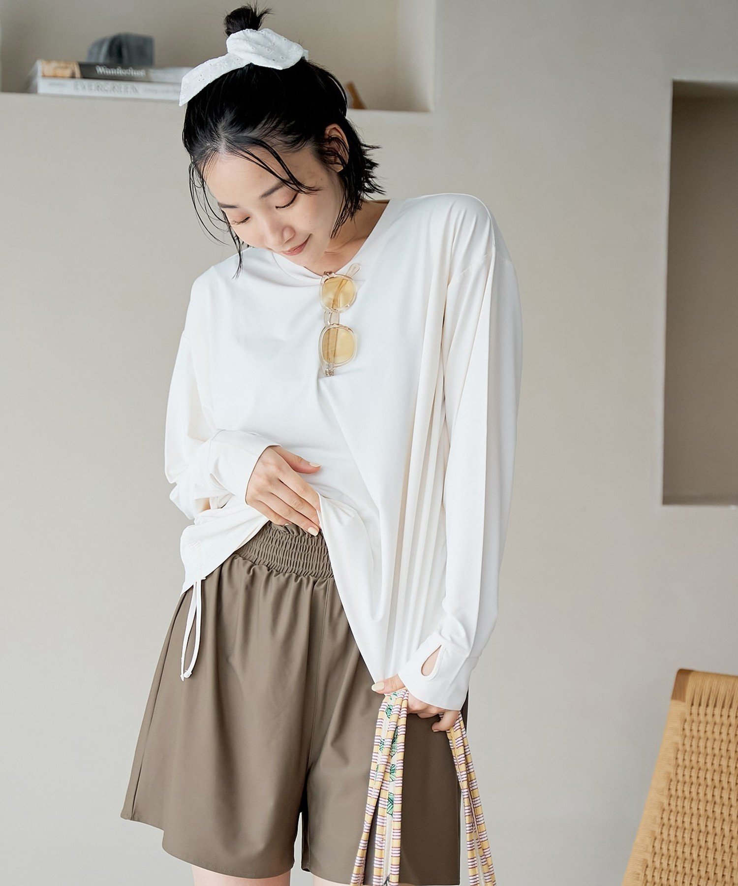 【SALE／50%OFF】coen 【UVカット率90%以上/4点セット/WEB限定/体型カバー】シュシュ付きアソートスイムウエア(インフルエンサー紹介アイテム) コーエン 水着・スイムグッズ 水着 ベージュ ブラック オレンジ【送料無料】