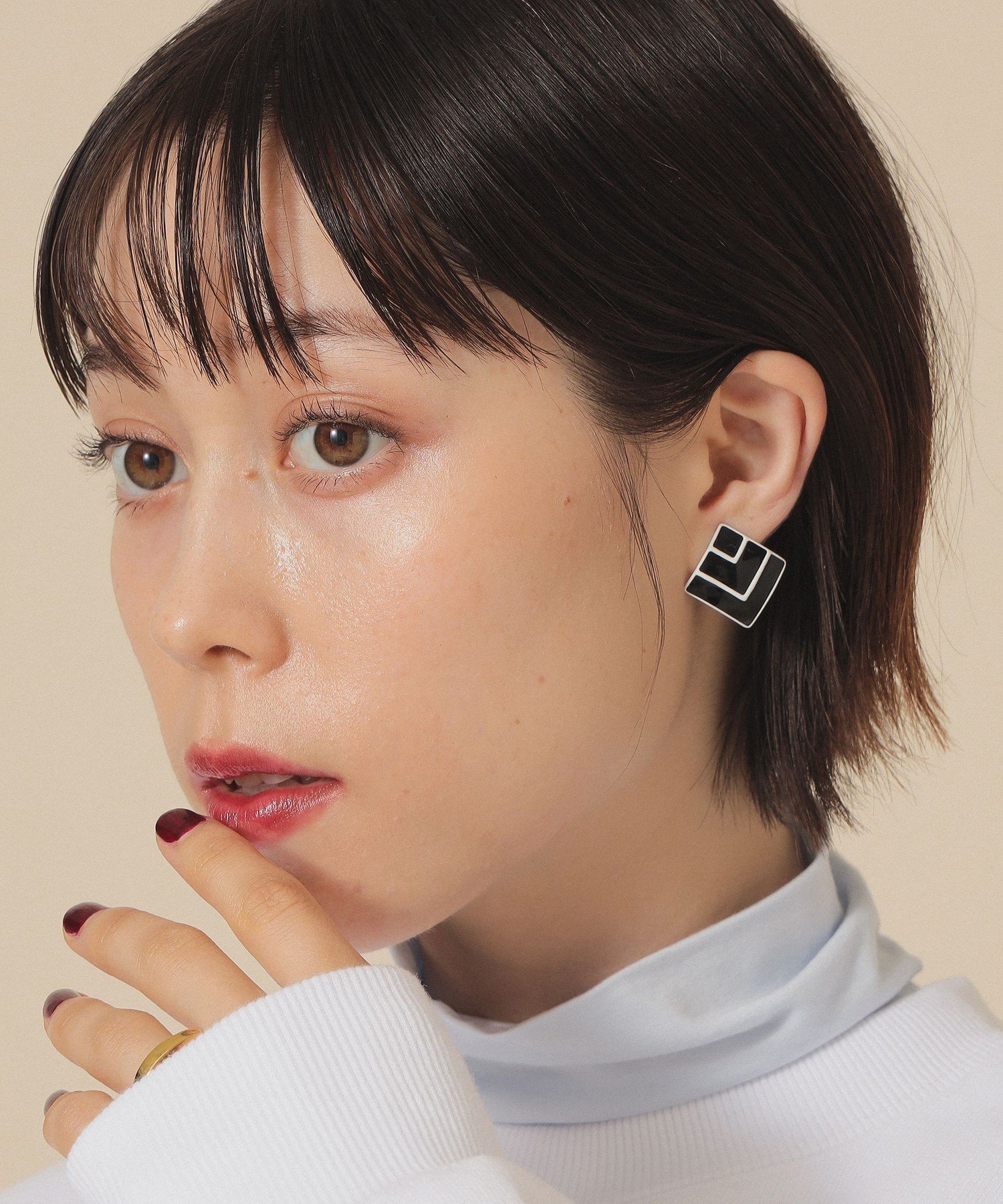 【SALE／60%OFF】Ray BEAMS Ray BEAMS / 配色 スクエア イヤリング ビームス アウトレット アクセサリー・腕時計 その他のアクセサリー・腕時計 ブラック ベージュ