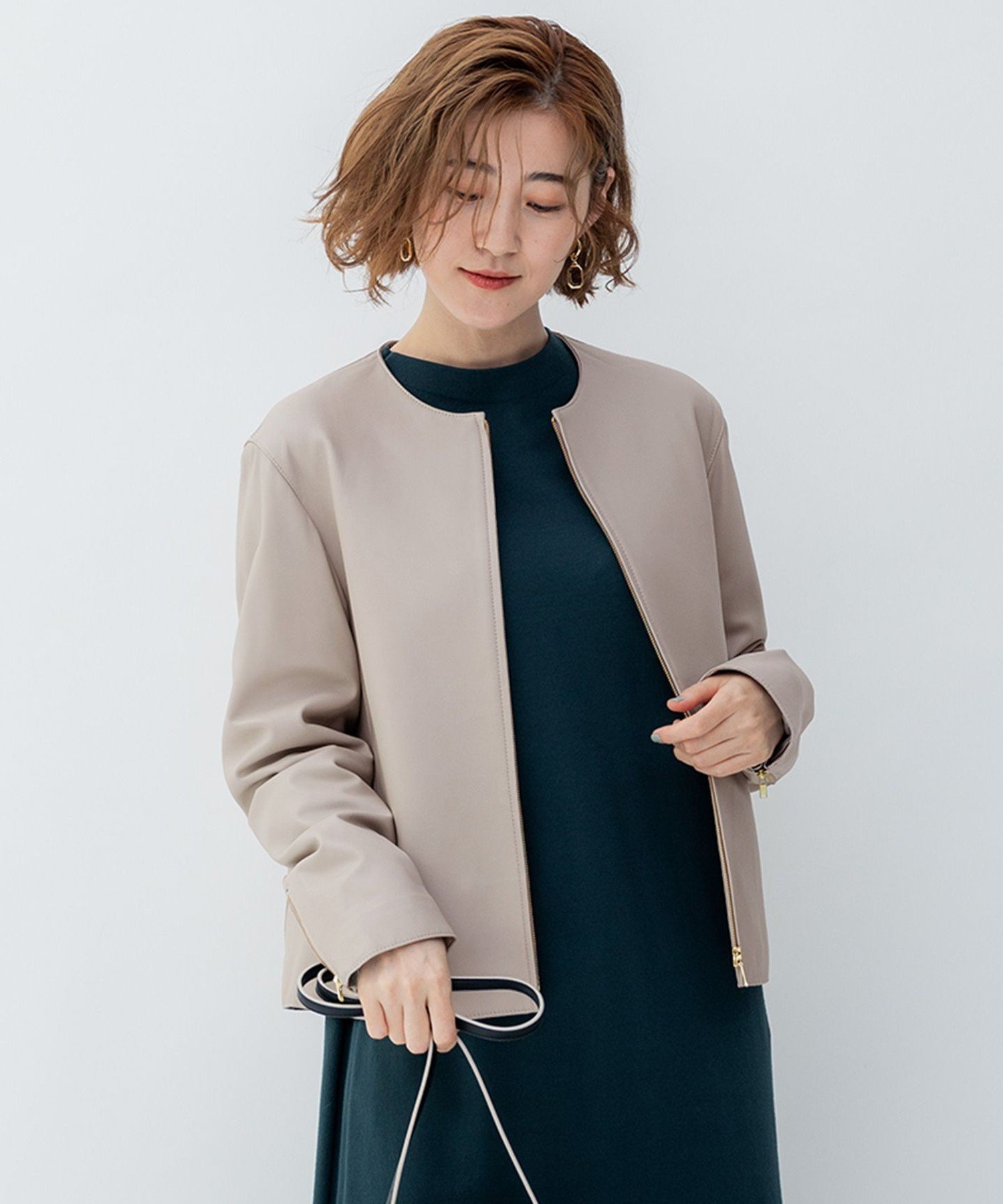 23区 S ラムレザー ノーカラー ブルゾン ニジュウサンク ジャケット・アウター その他のジャケット・アウター ブラック ホワイト【送料無料】