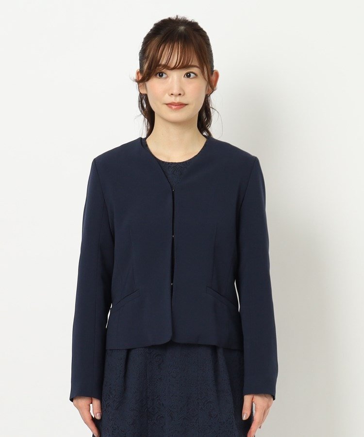 LAURA ASHLEY 【セレモニー】ノーカラージャケット ローラ アシュレイ ジャケット・アウター ノーカラージャケット ブルー