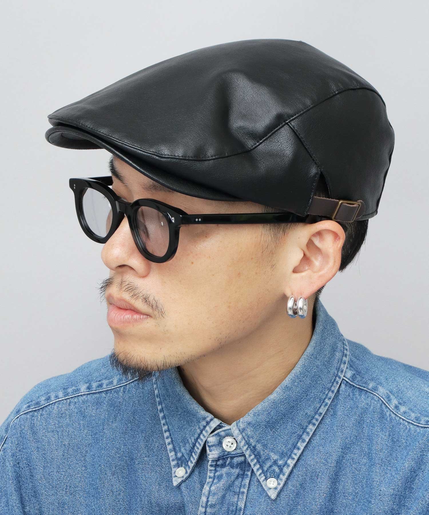 Ruben ハンチング 帽子 メンズ レザーハンチング 合皮 フェイクレザー 黒 茶 無地 エー.エム.エス. 帽子 ハンチング・ベレー帽 ブラウン ブラック【送料無料】