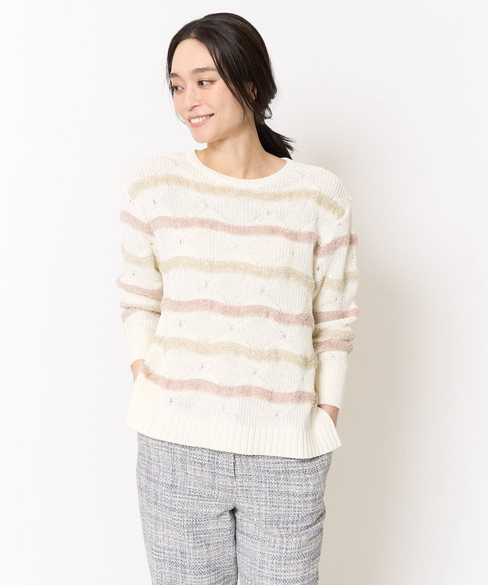 【SALE／60%OFF】CHRISTIAN AUJARD ボーダー調プルオーバーニット クリスチャン・オジャール トップス ニット ホワイト ブルー【送料無料】