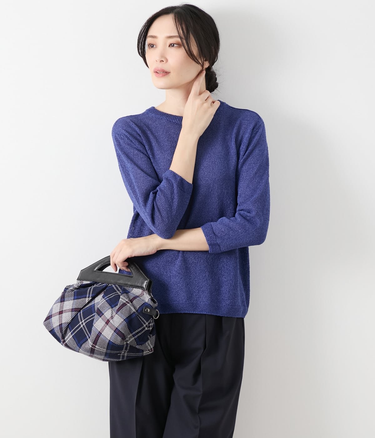 NEWYORKER WOMEN L-SIZE 【L】和紙ポリエステル クルーネック7分袖プルオーバー ニューヨーカー エルサイズ トップス ニット ブルー ベージュ オレンジ